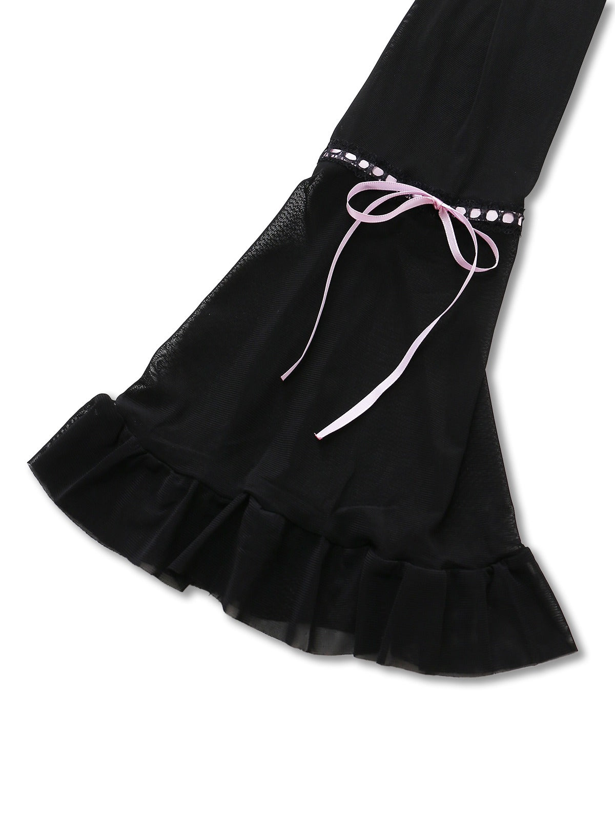 Black 1970s Bowknot Ruffled Sheer Nightdress
