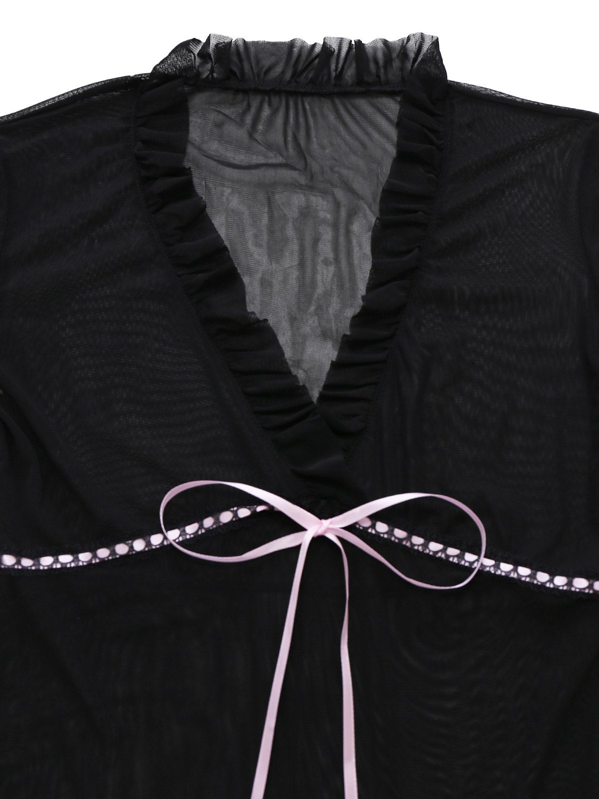 Black 1970s Bowknot Ruffled Sheer Nightdress