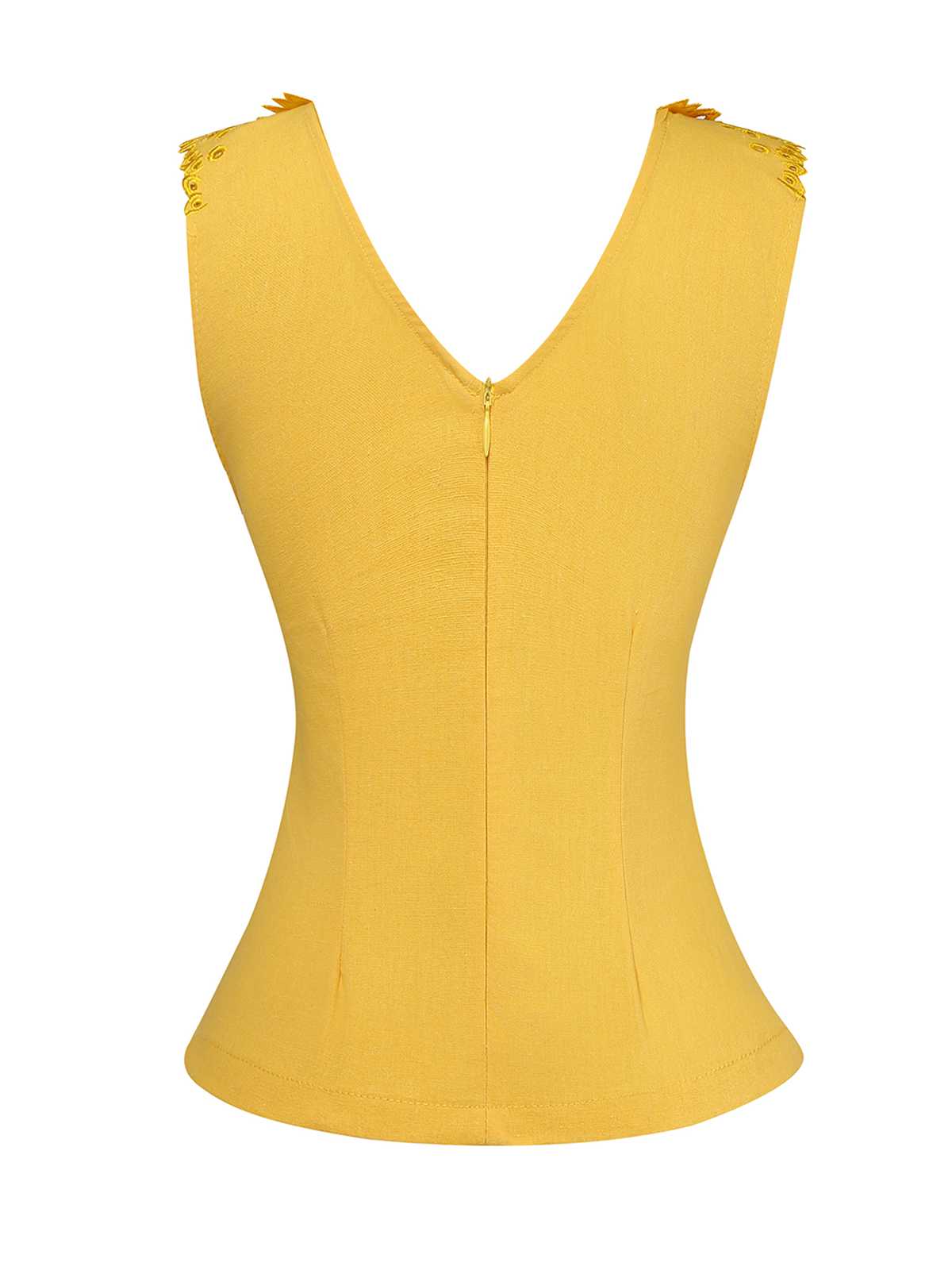 Yellow 1960s Cutout Floral Sleeveless Blouse