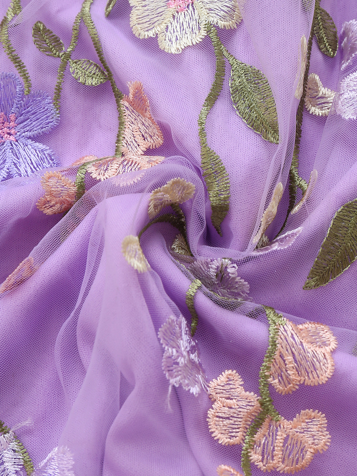 Purple 1950s Floral Embroidered Mesh A-Line Dress