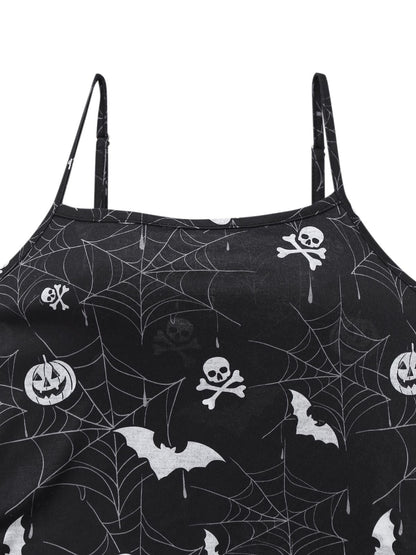Black 1950s Halloween Print Slit Midi Dress