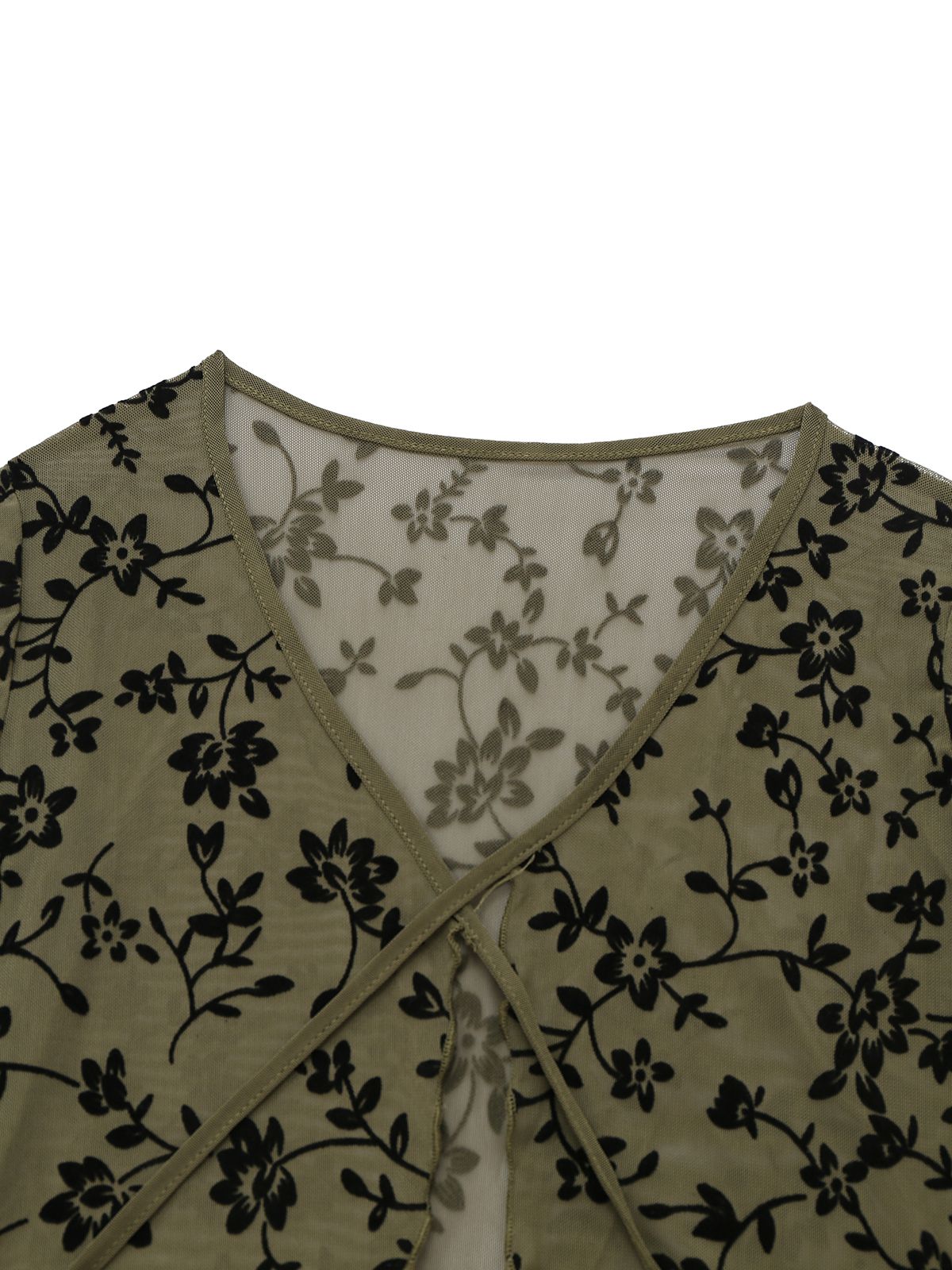 1980s Sheer Botanical Print Lace-Up Cardigan