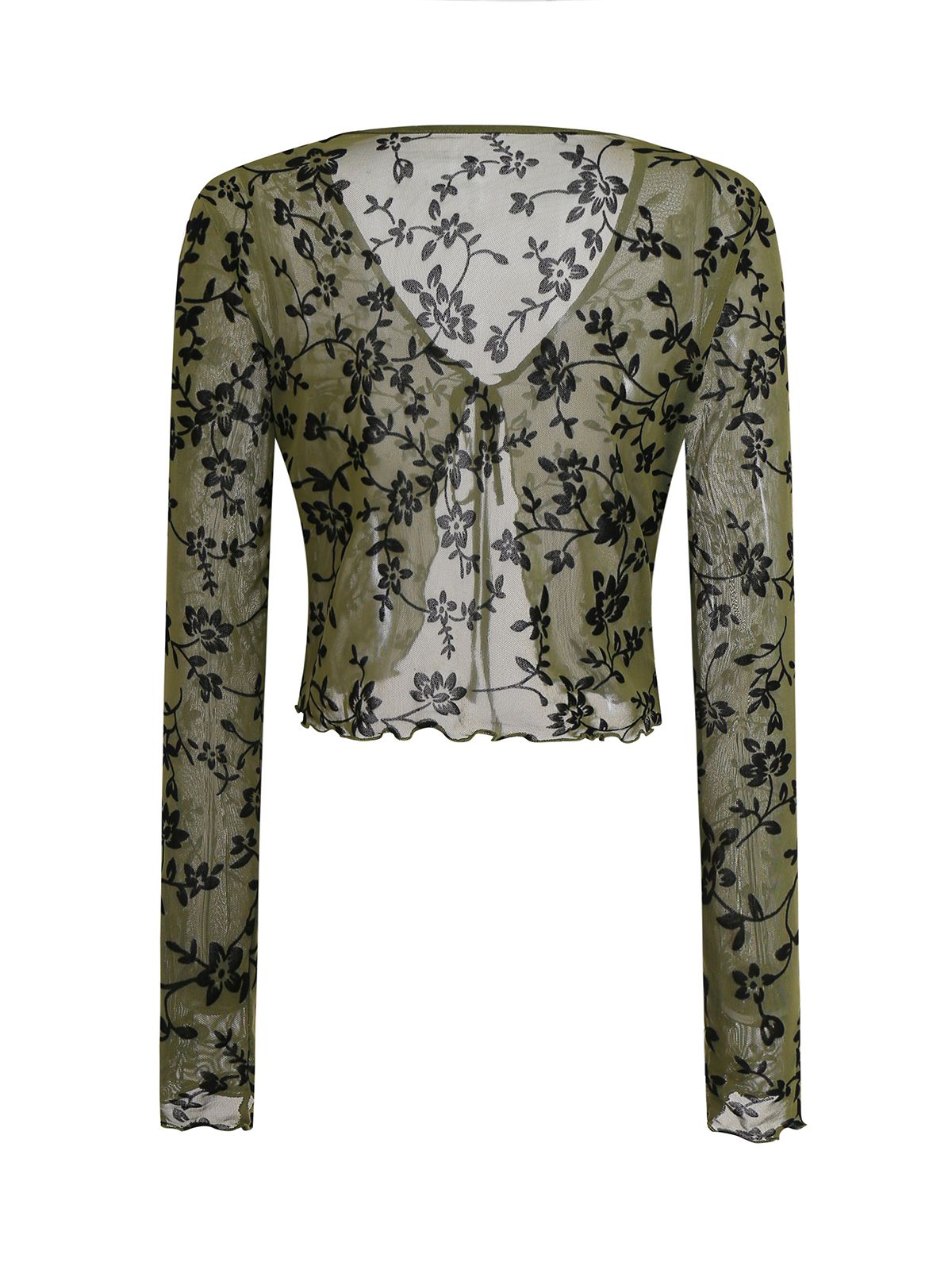 1980s Sheer Botanical Print Lace-Up Cardigan