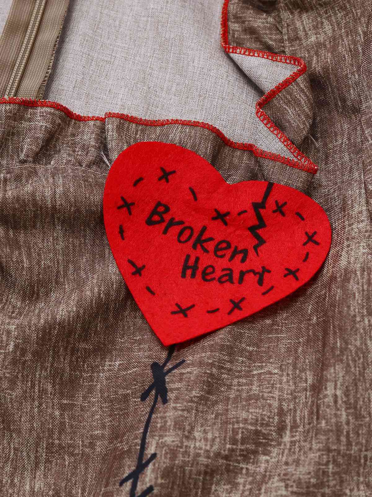 Brown 1960s Halloween Heart Patch Evil Doll Tattered Dress