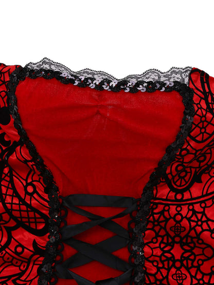 Red 1980s Velvet Lace Sequined Strapless Dress & Cape