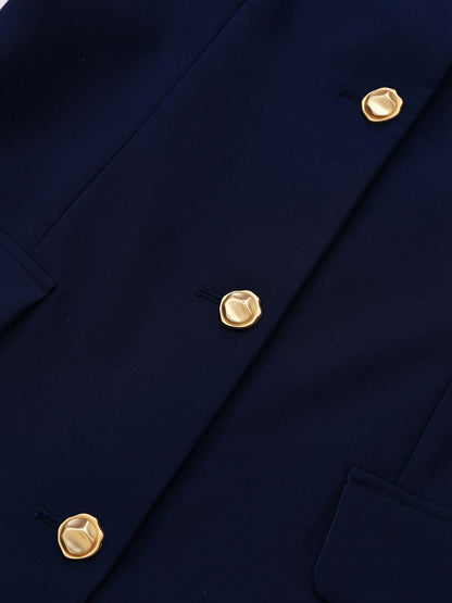 Dark Blue 1960s Contrast Raw Cuffs Buttons Dress