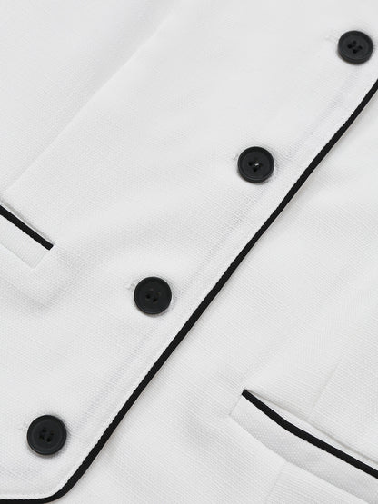 2PCS White 1960s Lapel Collar Button Sleeveless Suit