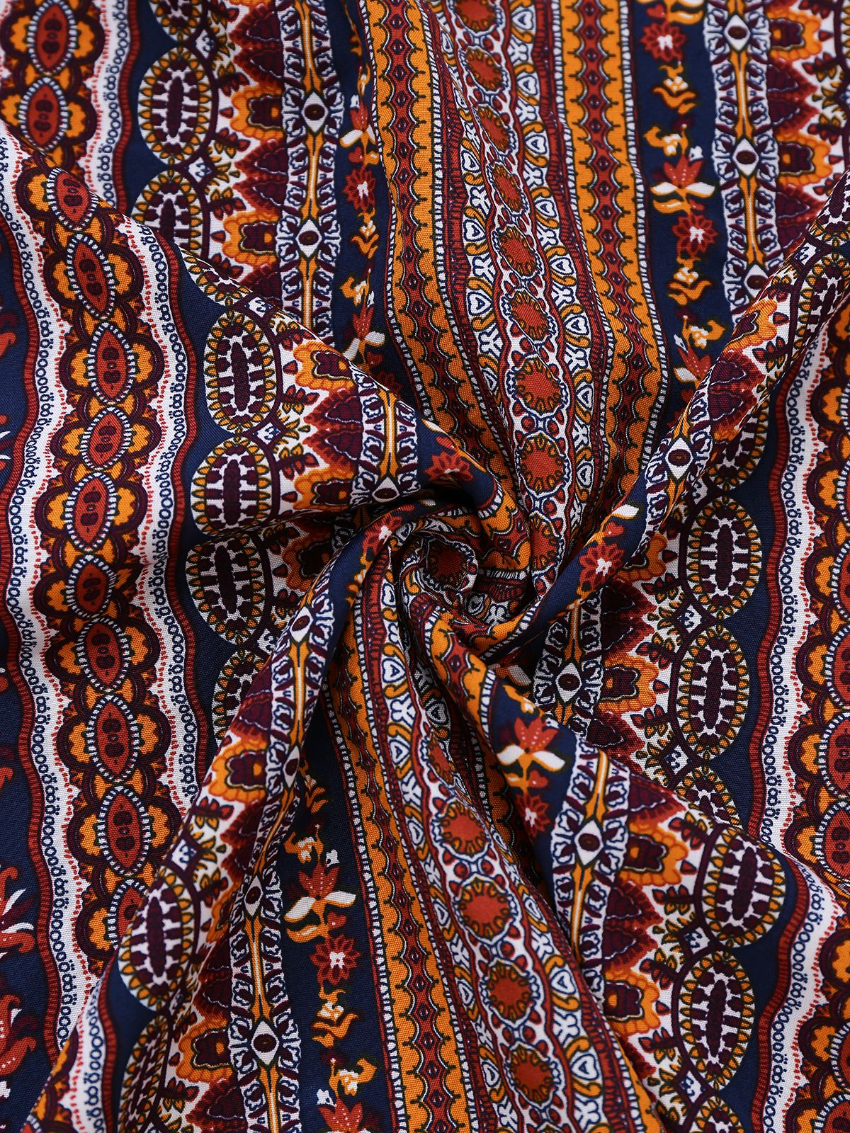 1970s Irregular Print Backless Boho Dress