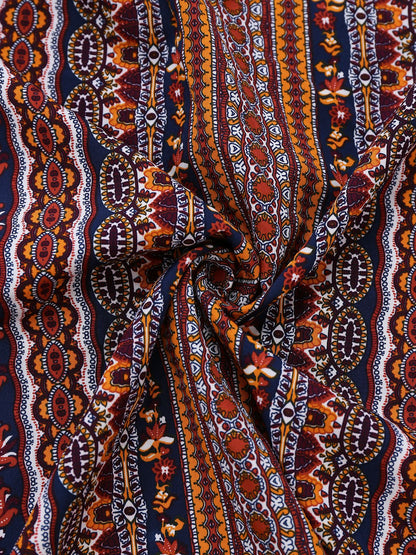 1970s Irregular Print Backless Boho Dress