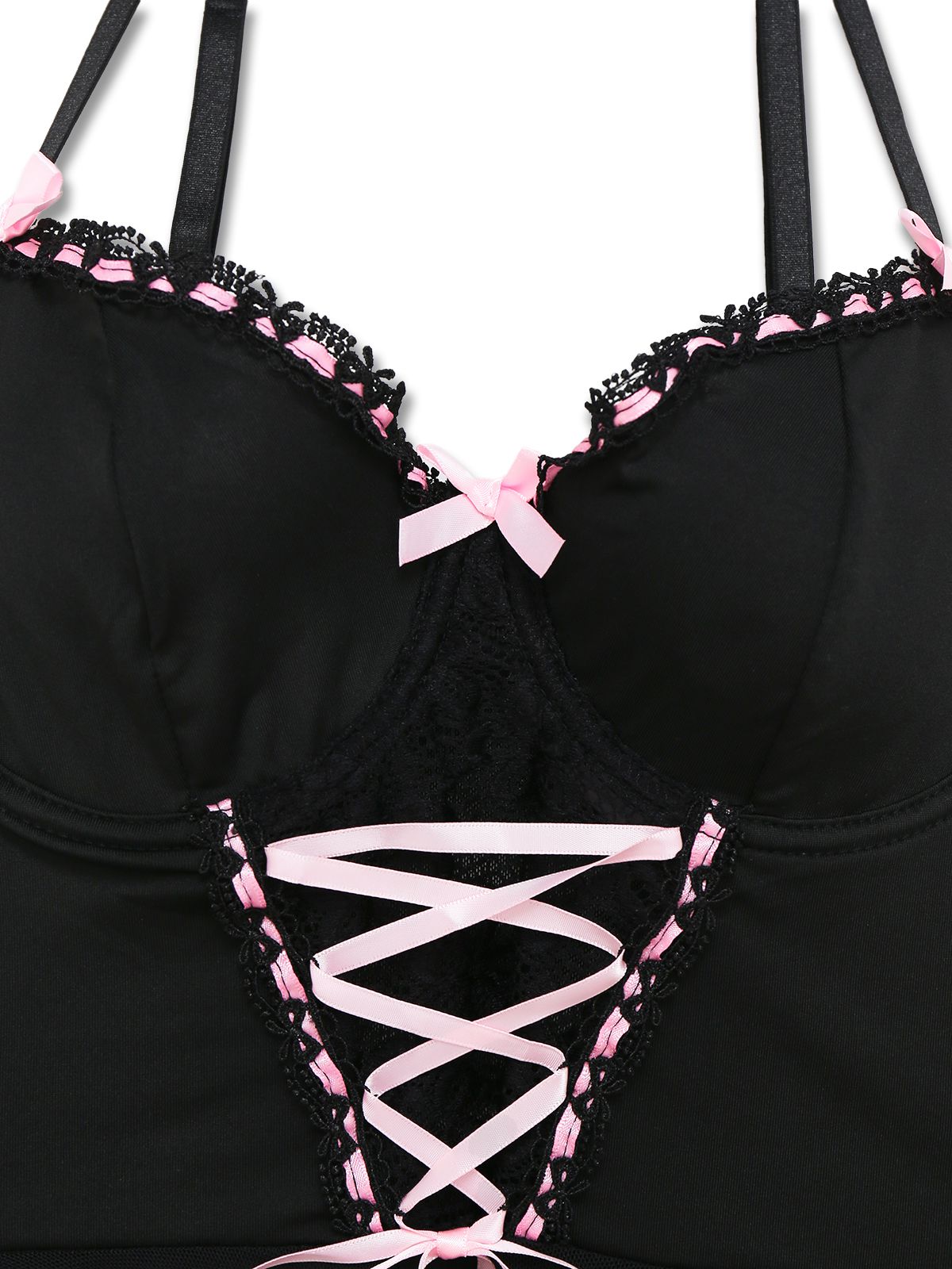 Black 1950s Spaghetti Strap Bow Lace Sleepwear