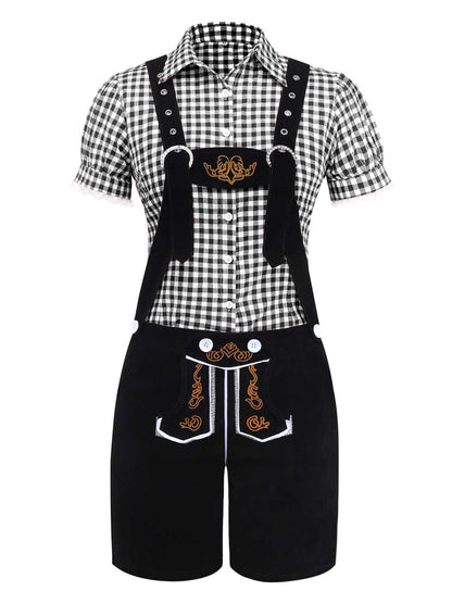 2PCS 1960s Oktoberfest Costume Plaids Blouse & Shorts