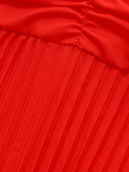 Orange 1930s Slip V-Neck Gradient Pleated Maxi Dress