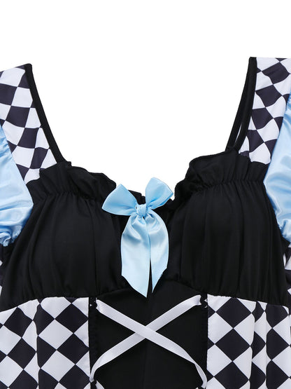 Blue 1960s Alice Puff Sleeve Apron Dress