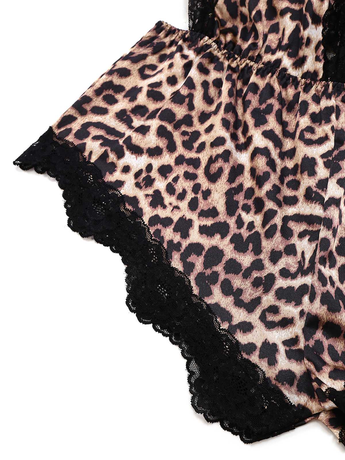 1950s Spaghetti Strap Leopard Lace Sleepwear