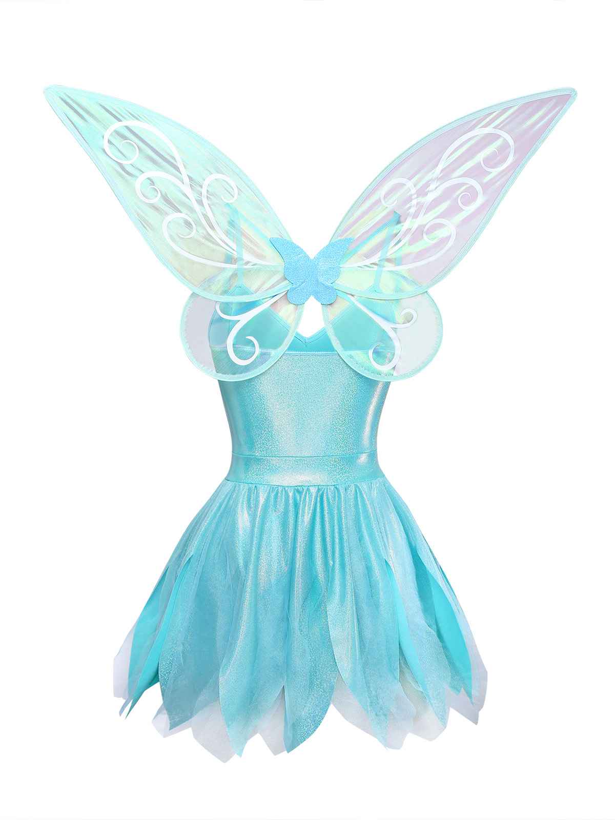 1970s Halloween Fairy Butterfly Wings Glitter Tulle Dress