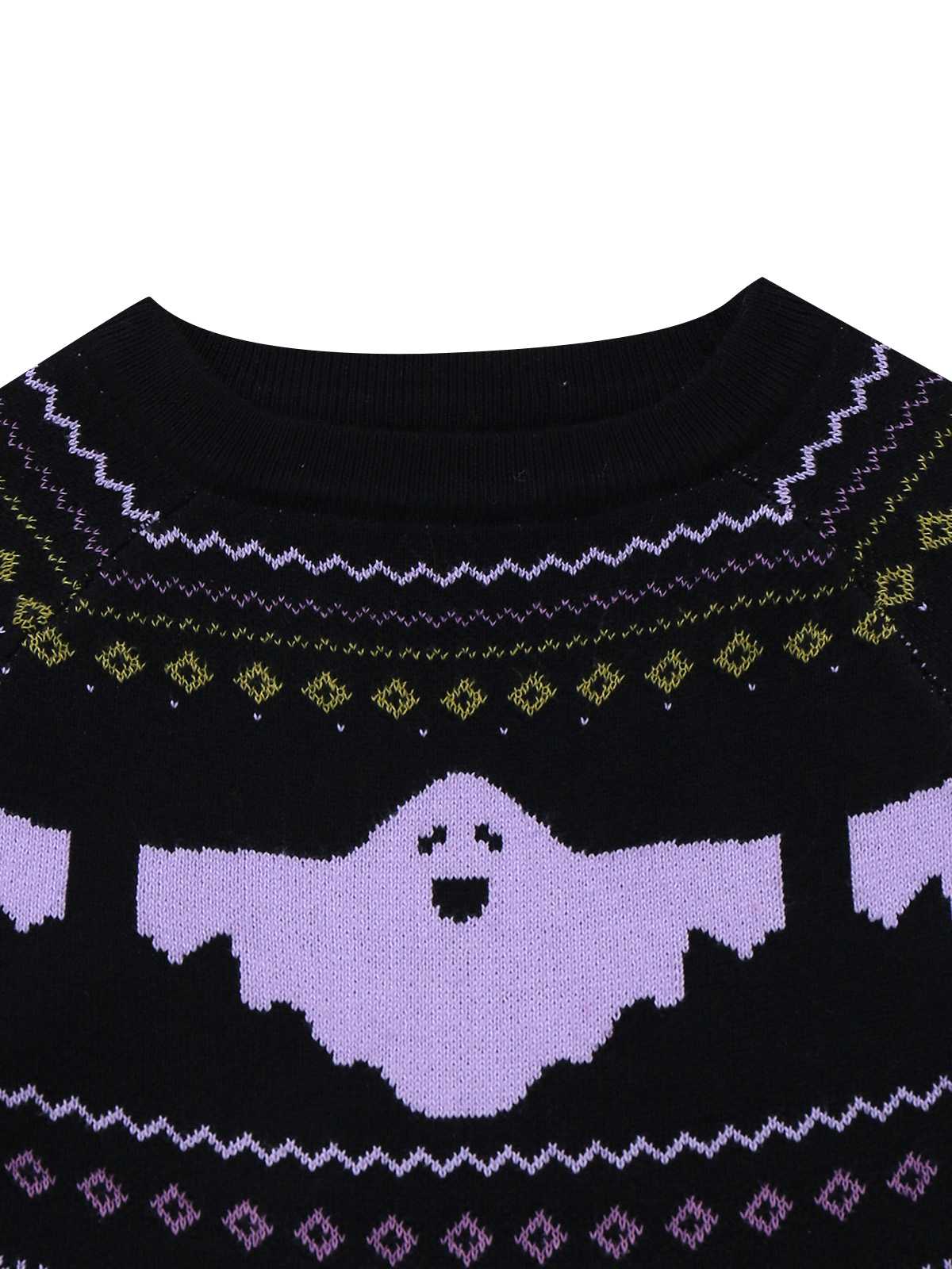 Black 1960s Dots Halloween Ghost Sweater Dress