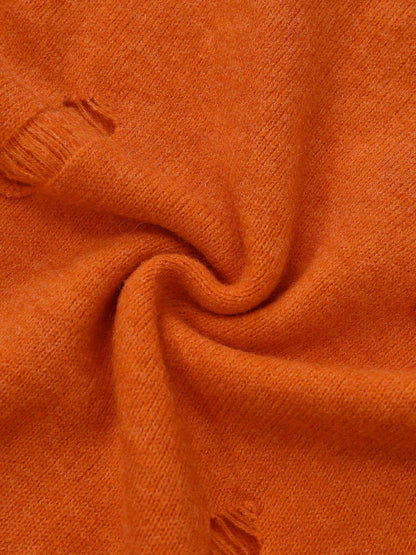 Orange 1970s Halloween Distressed Pumpkin Knit Hoodie Dress