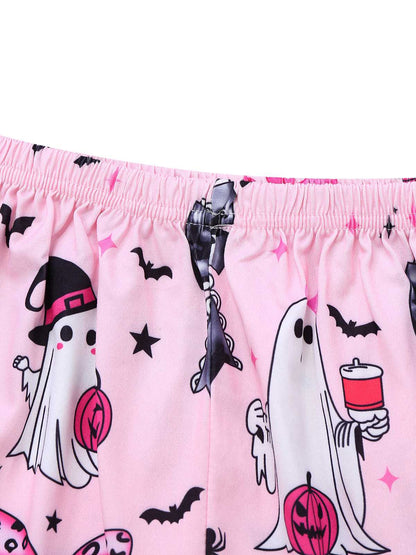 Dark Pink 1970s Halloween Boo Print Pajama Set