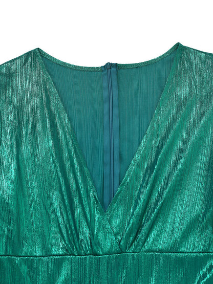 1970s Metallic V-Neck Wide-Leg Jumpsuit