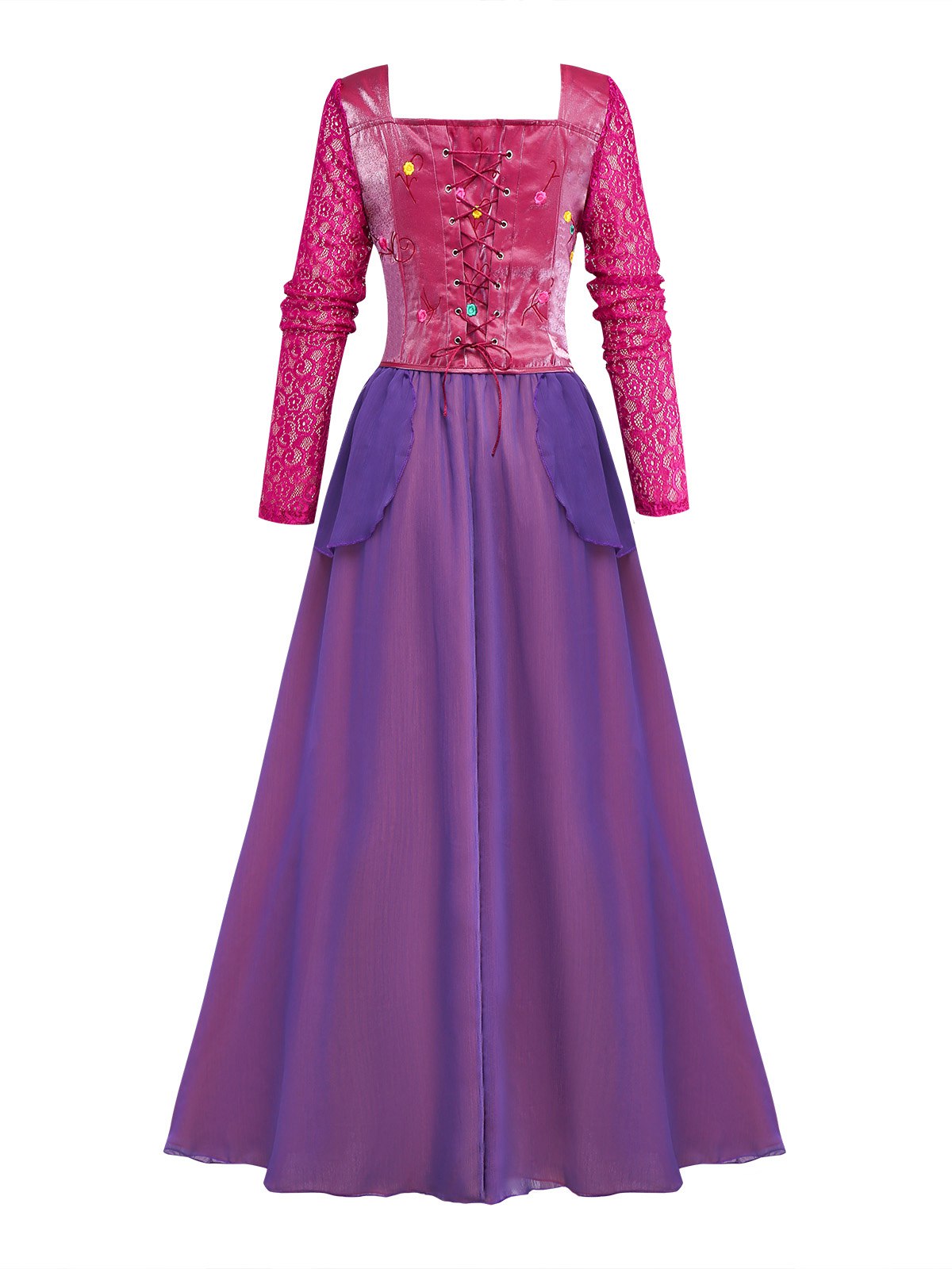 Purple 2PCS 1930s Hocus Pocus Lace Floral Top & Skirt