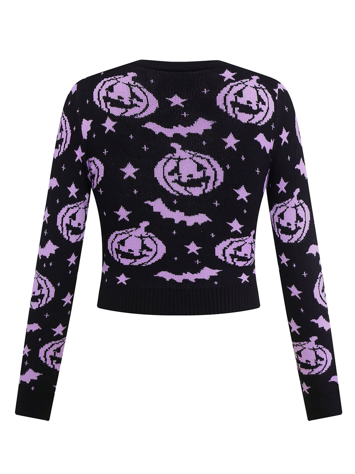 Black 1970s Halloween Pumpkin Bat Knit Sweater