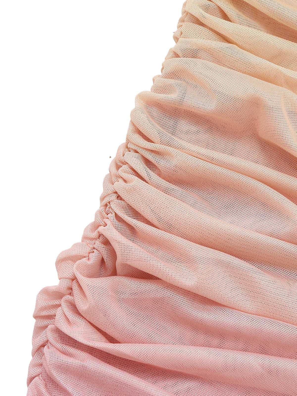 1960s Strapless Gradient Ruched Bodycon Dress With Scarf