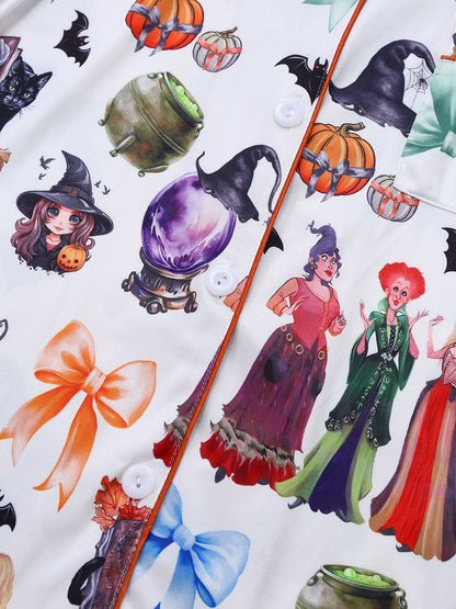 1970s Halloween Witch Print Satin Pajama Set