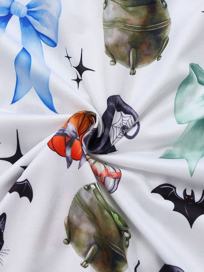 1970s Halloween Witch Print Satin Pajama Set