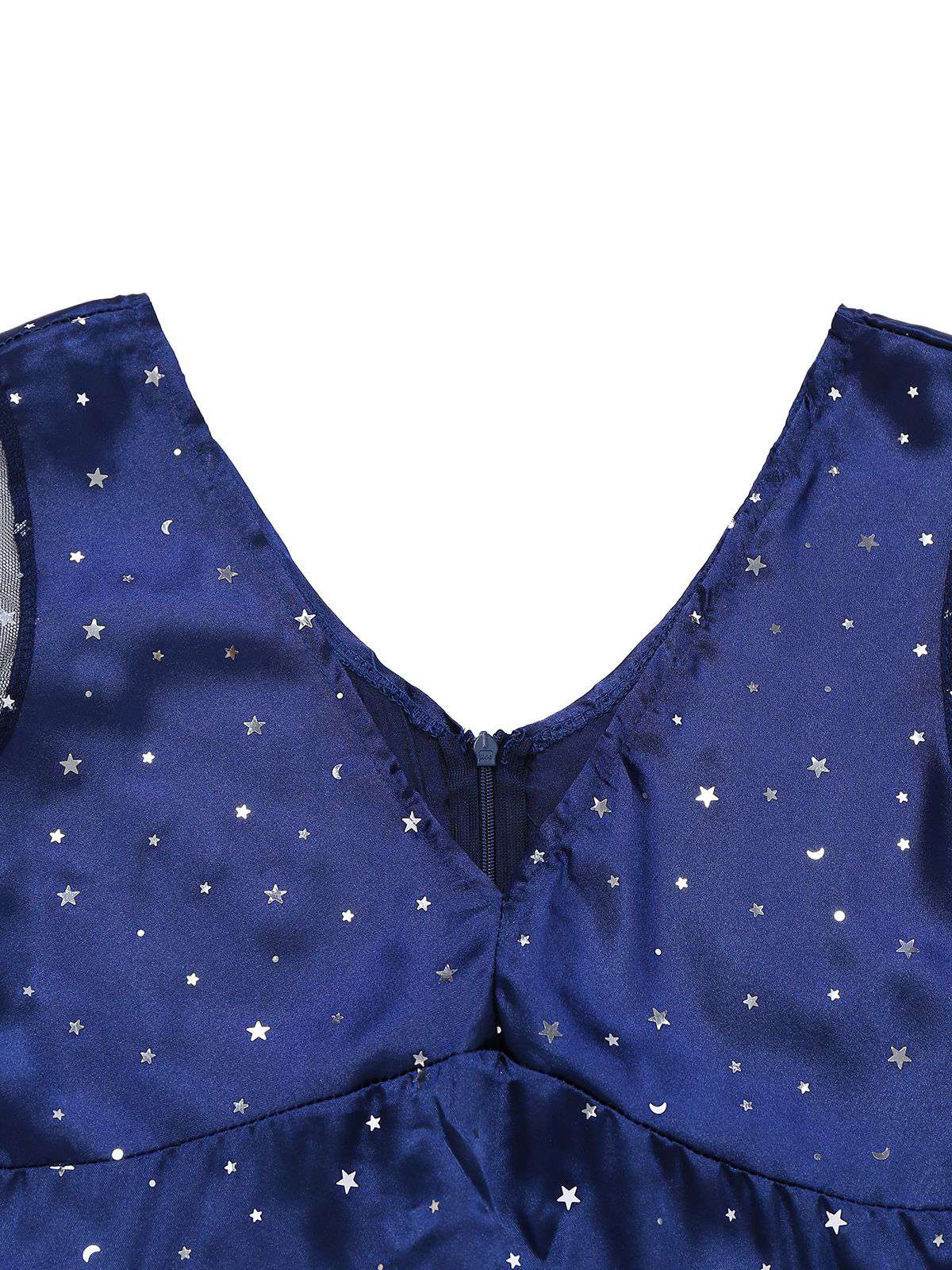 Blue 1970s Halloween Starry Witch Tulle Costume Dress