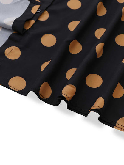 Black 1940s V-Neck Polka Dots Dress