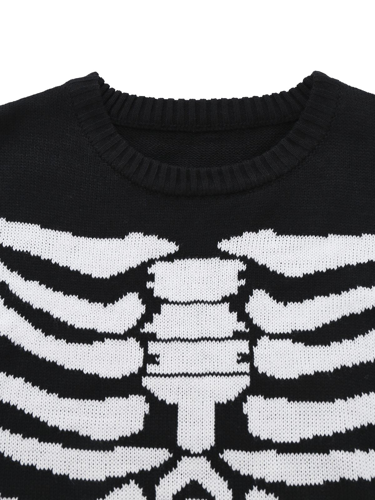 Black 1950s Halloween Skeleton Print Knit Sweater