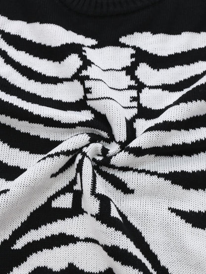 Black 1950s Halloween Skeleton Print Knit Sweater