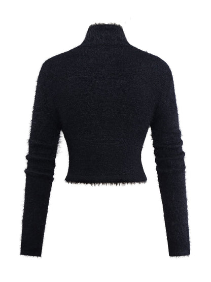 Black 1970s Halloween Pumpkin Faux Mink Sweater