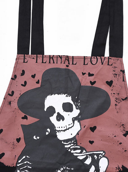 Black 1970s Halloween Gothic Skeleton Print Suspender Jumpsuit