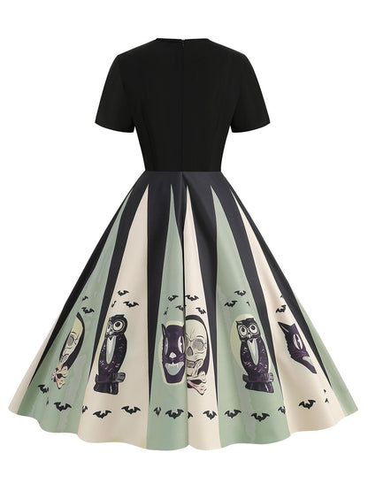 [Pre-Sale] 1950s Halloween Spider Web Print Patchwork Dress