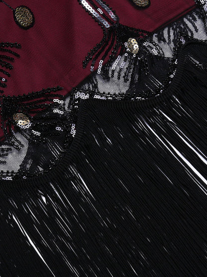 Wine Red 1920s Peacock Flapper Dress