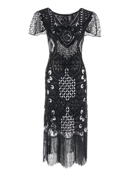 1920s Floral Tassel Sequined Dress