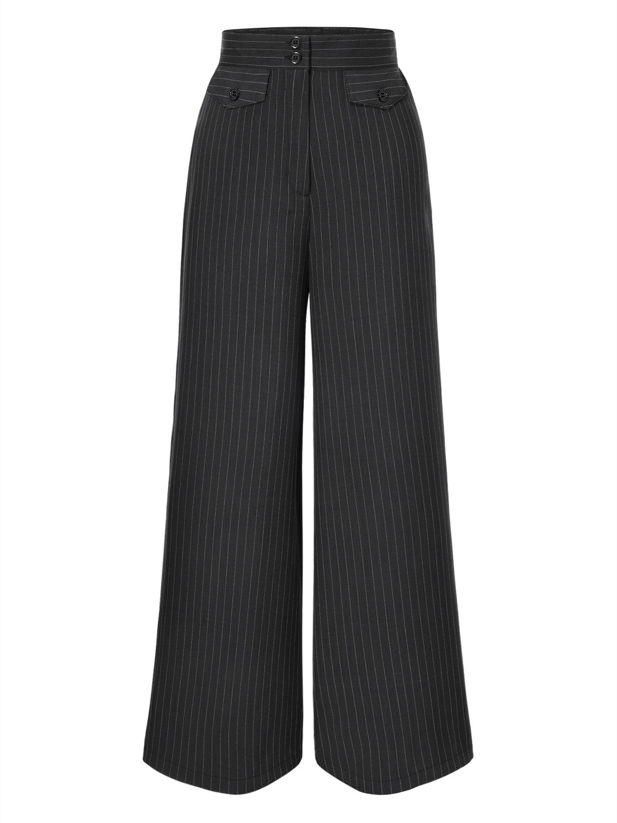 2PCS 1930s White Satin Blouse & Gray Pinstripes Pants