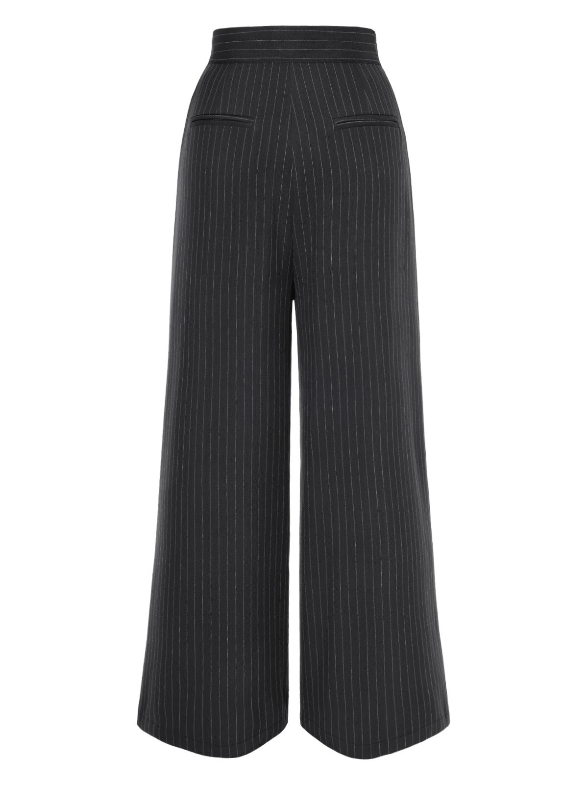 2PCS 1930s White Satin Blouse & Gray Pinstripes Pants