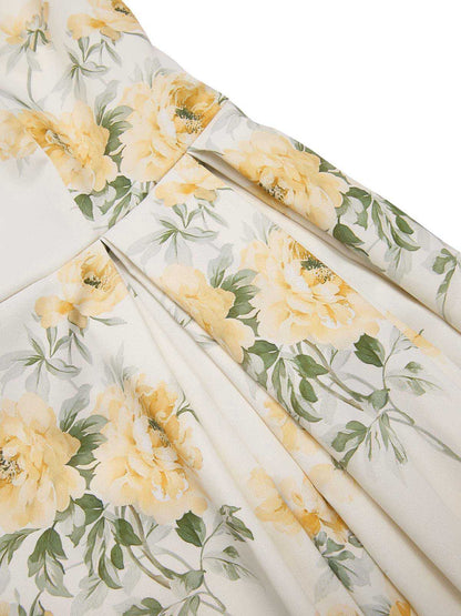 Yellow 1950s Boat Neck Antique Floral Dress
