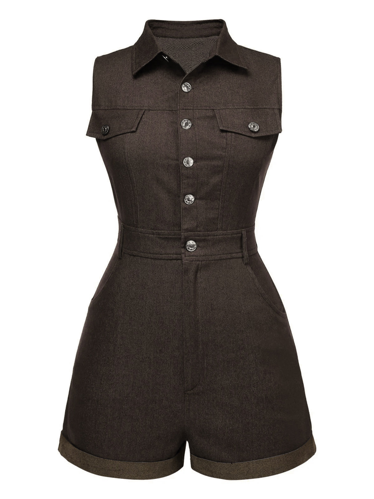 Blue 1970s Solid Cotton Sleeveless Denim Romper