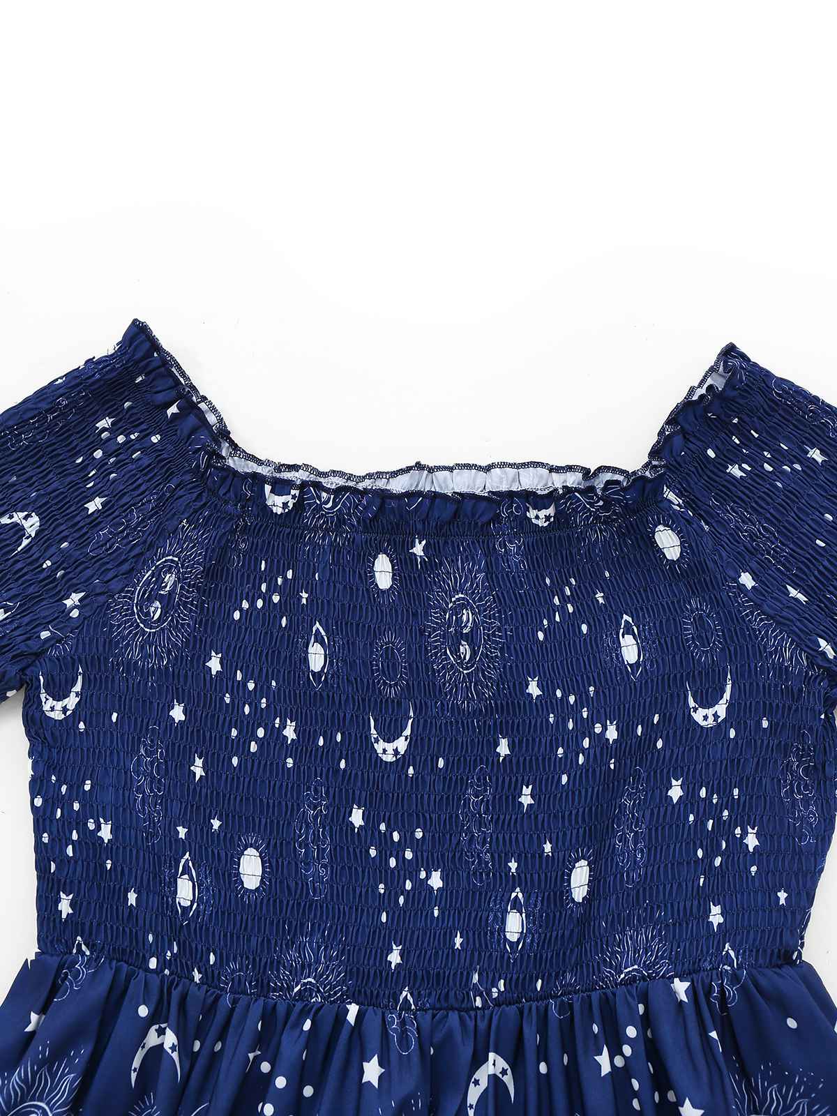 Blue 1950s Stars Moon Irregular Hem Off-Shoulder Dress
