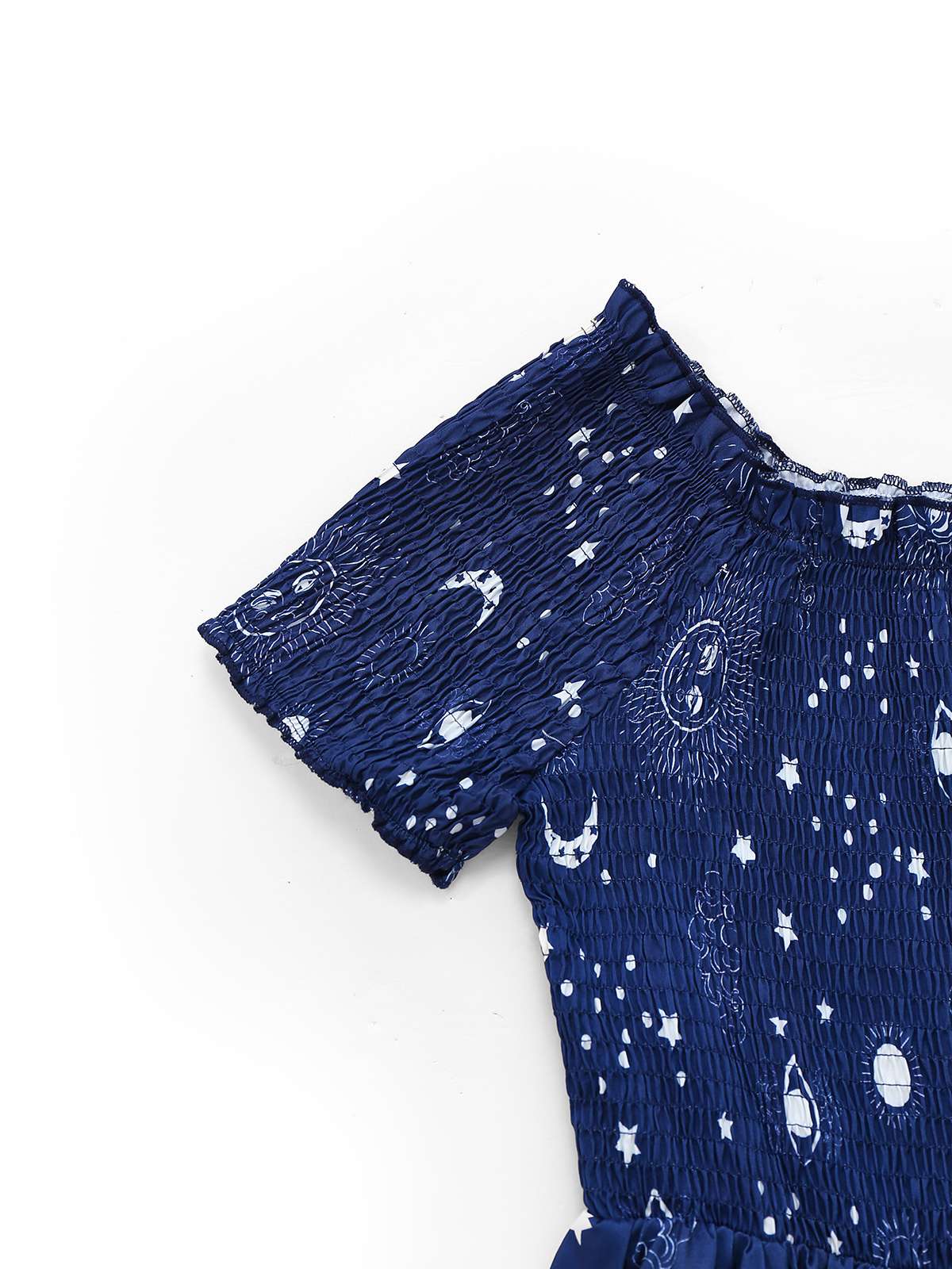 Blue 1950s Stars Moon Irregular Hem Off-Shoulder Dress