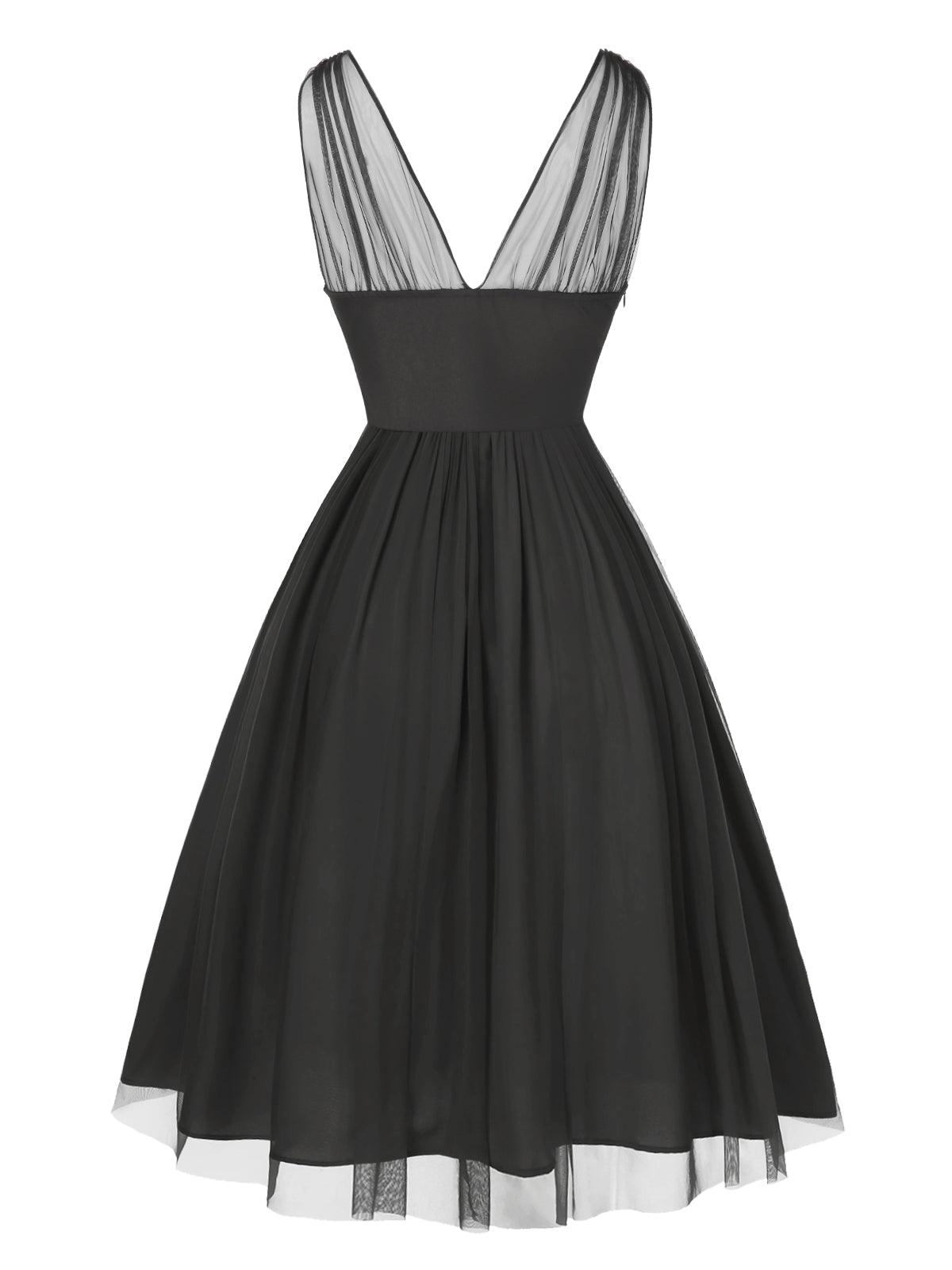 Black 1950s Lace Floral Mesh Swing Dress