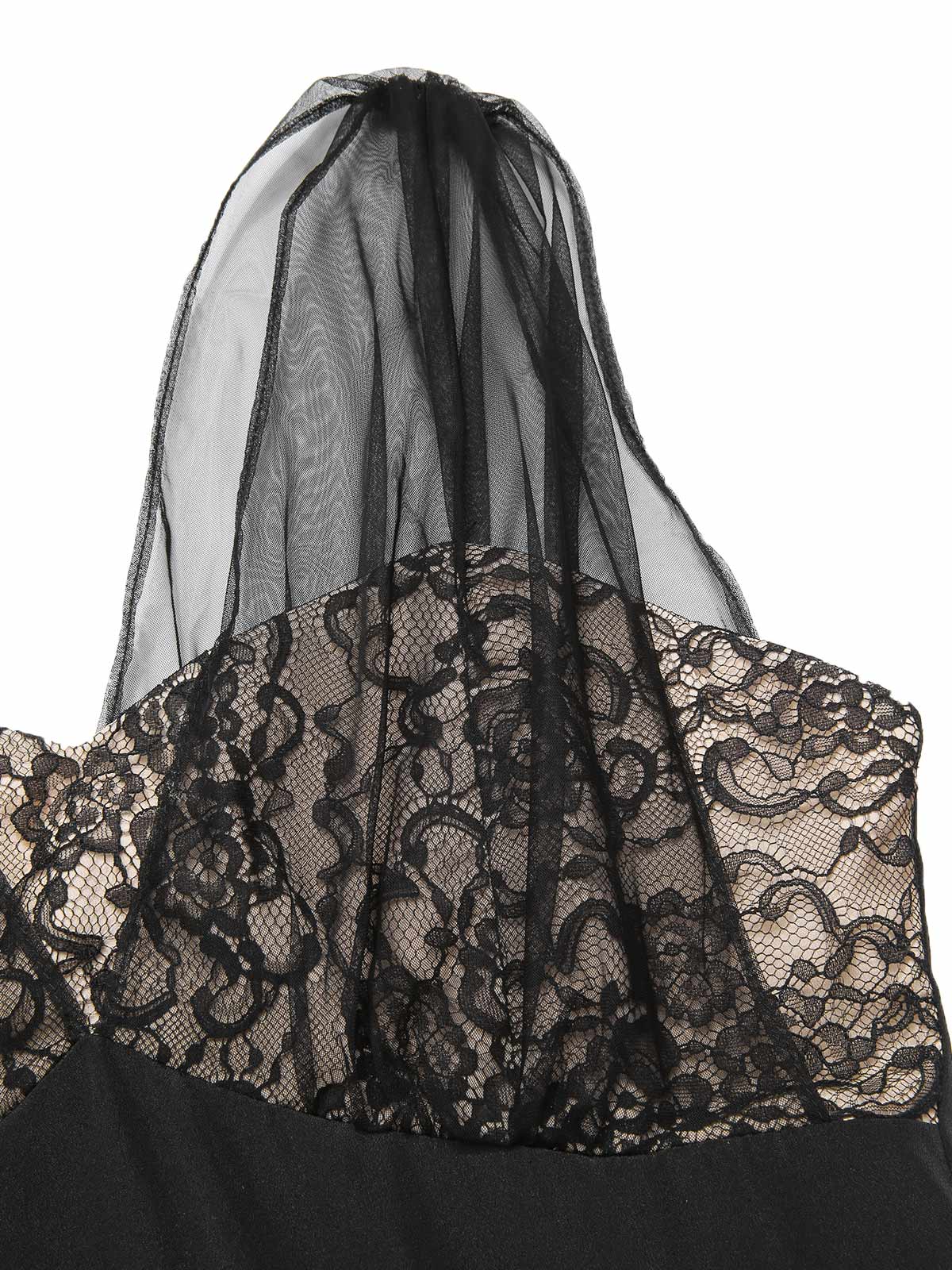 Black 1950s Lace Floral Mesh Swing Dress