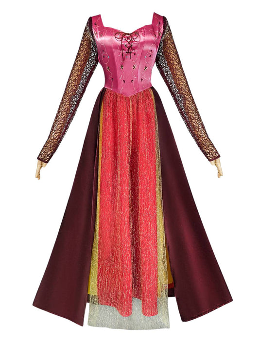 Red 1940s Hocus Pocus Sarah Colorblock Long Dress