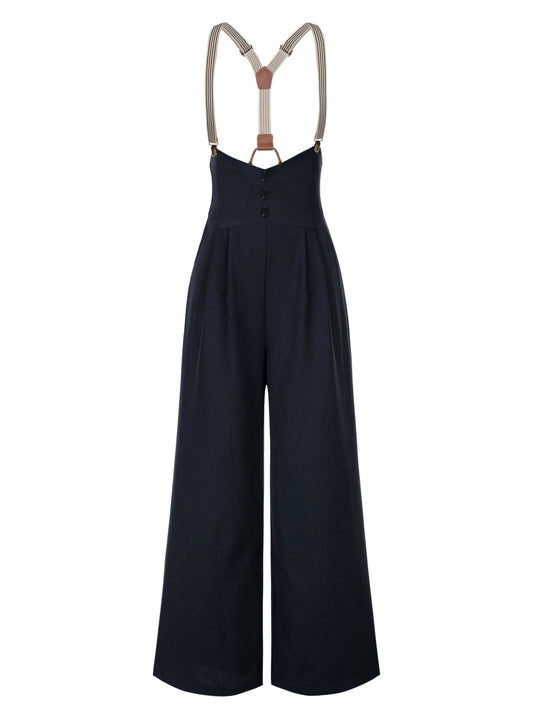 [Pre-Sale] Dark Blue 1950s Button Suspender Pants
