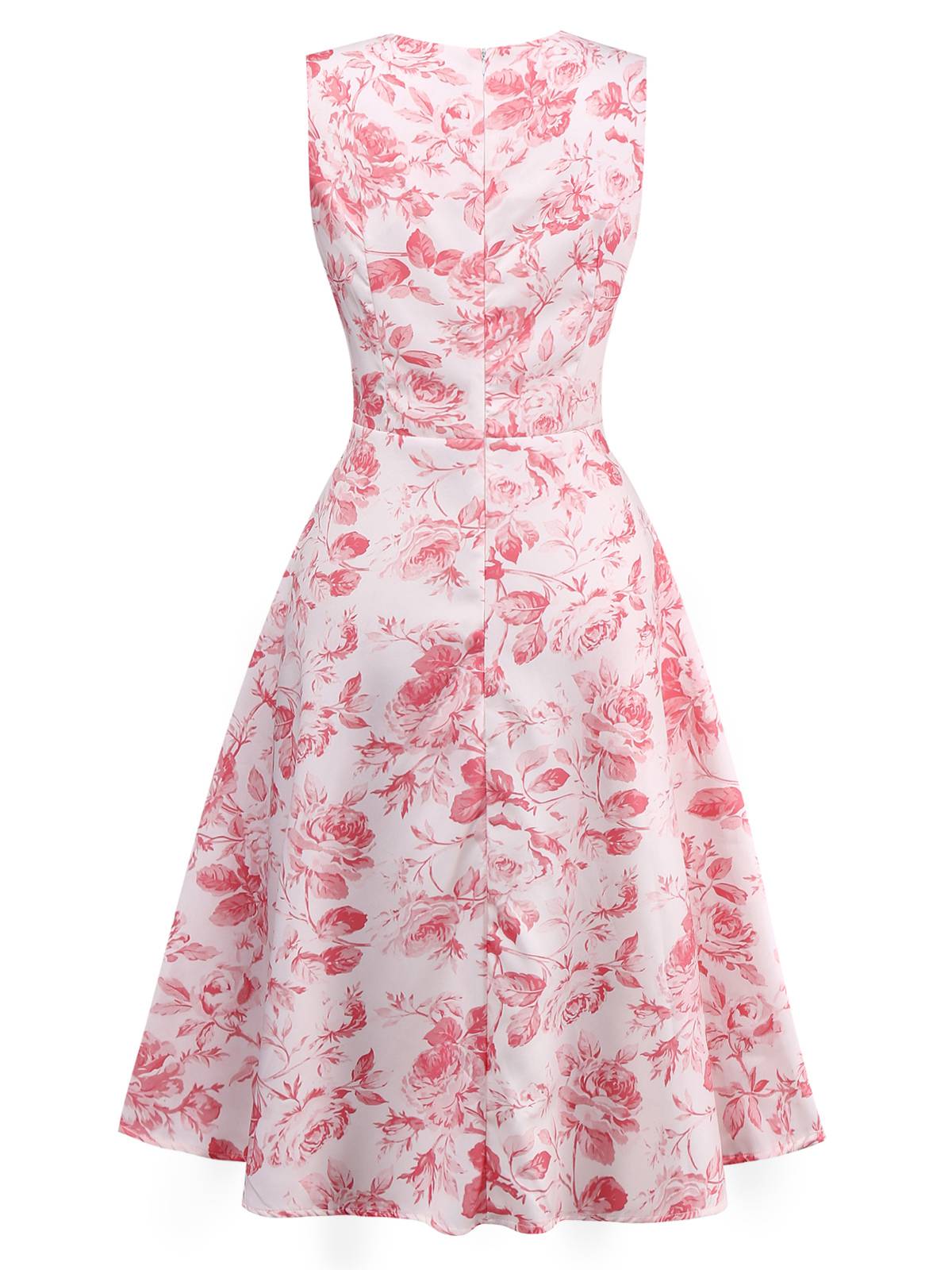 Pink 1950s Roses Sweetheart Neck Swing Dress