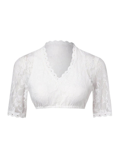 White 1950s Floral Lace V-Neck Crop Top