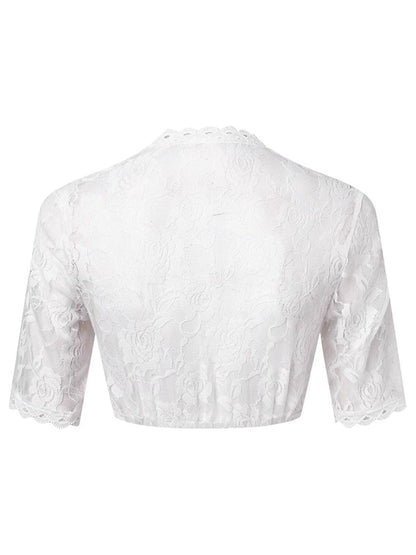 White 1950s Floral Lace V-Neck Crop Top